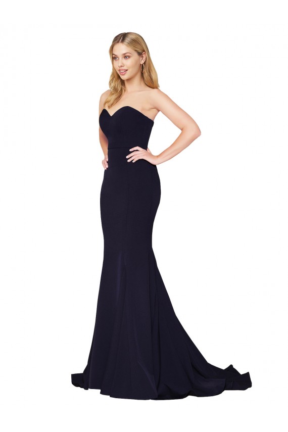 Dark Navy Stretch Crepe Sweetheart Sweep Train Sleeveless Formal Evening Gown / Prom Dress / Bridesmaid Dress Norwich