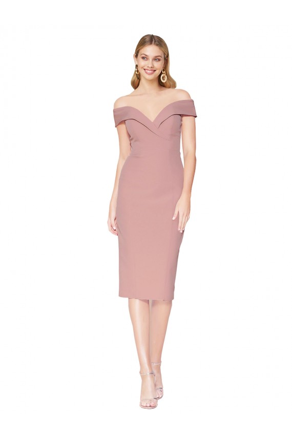 Stretch Crepe Off the Shoulder Knee Length Sleeveless Black Tie Evening Gown / Prom Dress / Bridesmaid Dress Norwich