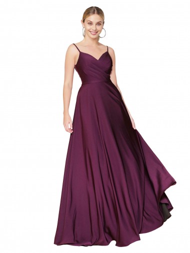 V-Back Wild Berry Stretch Crepe Spaghetti Straps Long Sleeveless Formal Evening Gown / Prom Dress / Bridesmaid Dress Norwich