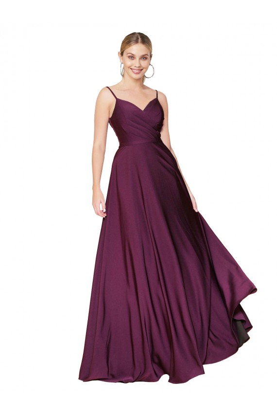 V-Back Wild Berry Stretch Crepe Spaghetti Straps Long Sleeveless Formal Evening Gown / Prom Dress / Bridesmaid Dress Norwich