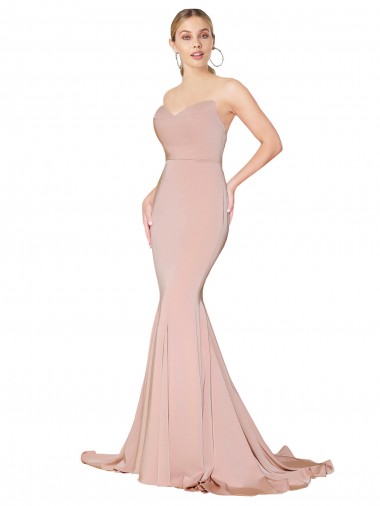 Low Back Mauve Stretch Crepe Sweetheart Long Sleeveless Formal Dress / Bridesmaid Dress Norwich