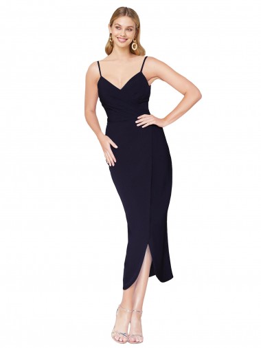 V-Back Stretch Crepe Spaghetti Straps Knee Length Sleeveless Formal Dress / Bridesmaid Dress Norwich