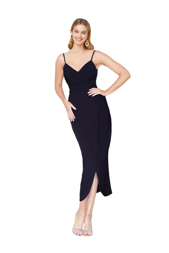 V-Back Stretch Crepe Spaghetti Straps Knee Length Sleeveless Formal Dress / Bridesmaid Dress Norwich