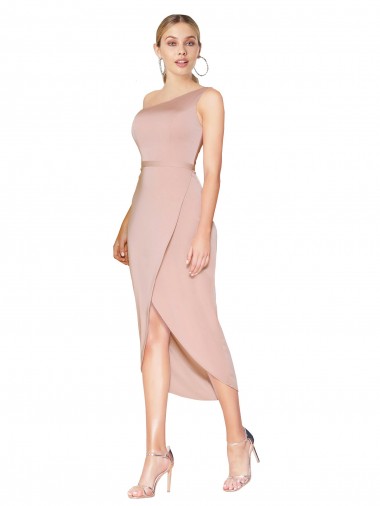 Stretch Crepe One Shoulder Knee Length Sleeveless Formal Dress / Bridesmaid Dress Norwich