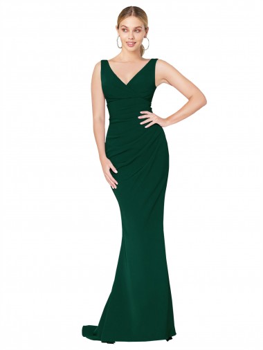 Midnight Green Stretch Crepe V-Neck Long Sleeveless Formal Evening Gown / Prom Dress / Bridesmaid Dress Norwich