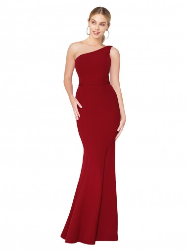 Burgundy Stretch Crepe One Shoulder Long Sleeveless Formal Evening Gown / Prom Dress / Bridesmaid Dress Norwich