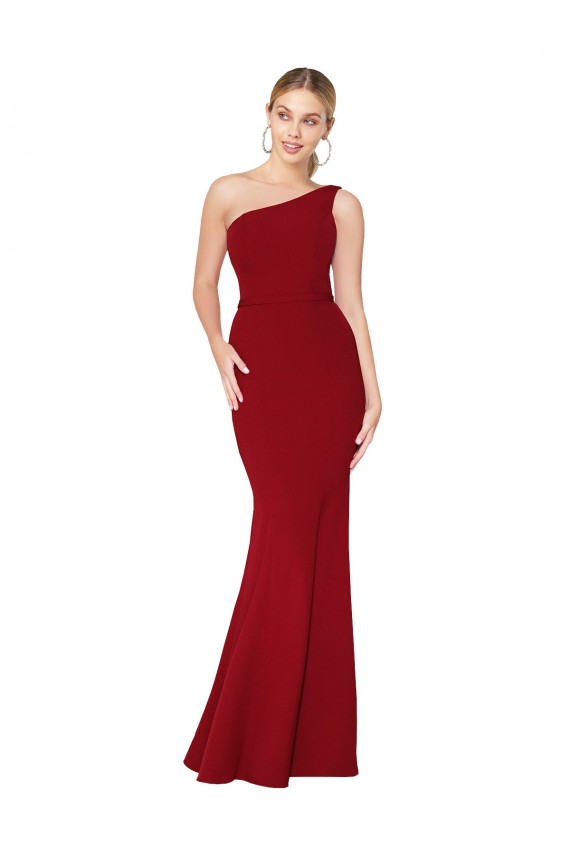 Burgundy Stretch Crepe One Shoulder Long Sleeveless Formal Evening Gown / Prom Dress / Bridesmaid Dress Norwich