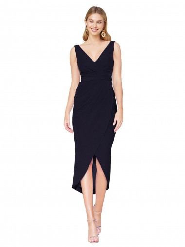 Stretch Crepe V-Neck Knee Length Sleeveless High Low Evening Gown / Prom Dress / Bridesmaid Dress Norwich