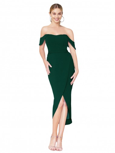 Stretch Crepe Off the Shoulder Knee Length Sleeveless High Low Evening Gown / Prom Dress / Bridesmaid Dress Norwich