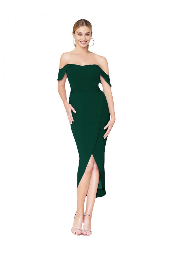 Stretch Crepe Off the Shoulder Knee Length Sleeveless High Low Evening Gown / Prom Dress / Bridesmaid Dress Norwich