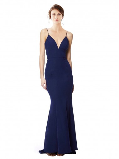 Open Back Stretch Crepe Spaghetti Straps Long Sleeveless Formal Dress / Bridesmaid Dress Norwich