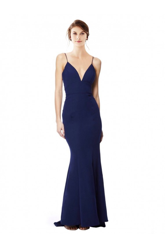 Open Back Stretch Crepe Spaghetti Straps Long Sleeveless Formal Dress / Bridesmaid Dress Norwich