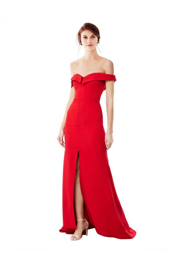 Red Stretch Crepe Off the Shoulder Long Sleeveless Bridesmaid Dress / Evening Dress Norwich