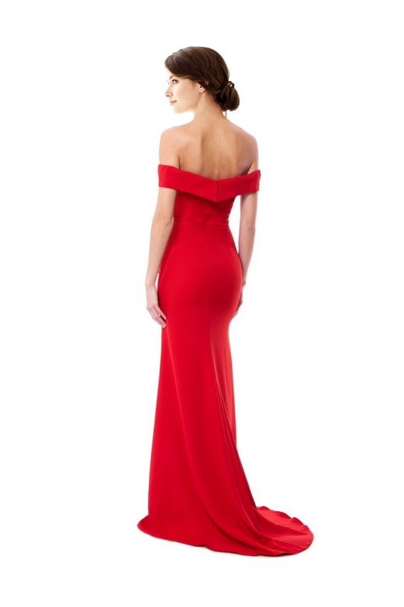 Red Stretch Crepe Off the Shoulder Long Sleeveless Bridesmaid Dress / Evening Dress Norwich