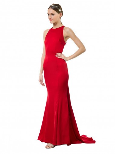 Open Back Red Stretch Crepe Halter Neck Long Sleeveless Formal Evening Gown / Bridesmaid Dress Norwich