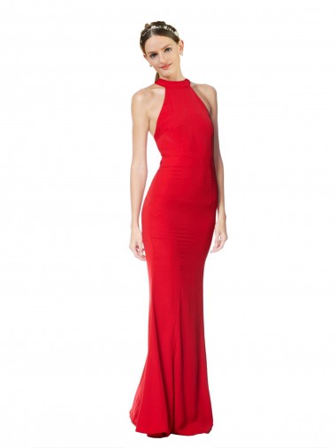Stretch Crepe Halter Neck Long Sleeveless Prom Dress / Bridesmaid Dress Norwich