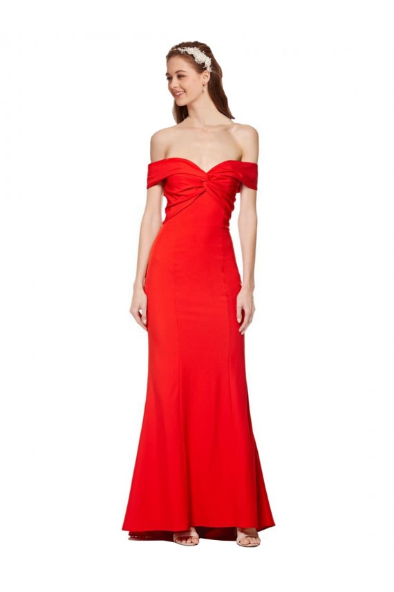 Red Stretch Crepe Off the Shoulder Long Sleeveless Bridesmaid Dress / Formal Dress Norwich