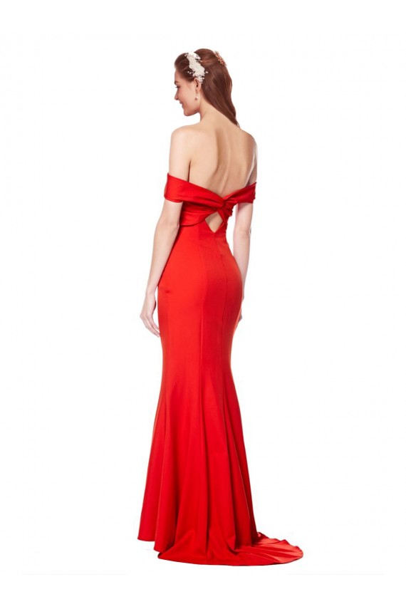 Red Stretch Crepe Off the Shoulder Long Sleeveless Bridesmaid Dress / Formal Dress Norwich