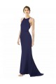 Open Back Navy Blue Stretch Crepe Halter Neck Long Sleeveless Formal Evening Gown / Prom Dress / Bridesmaid Dress Norwich