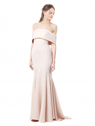 Nude Stretch Crepe Off the Shoulder Long Sleeveless Formal Evening Gown / Prom Dress / Bridesmaid Dress Norwich