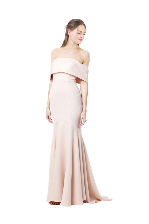 Nude Stretch Crepe Off the Shoulder Long Sleeveless Formal Evening Gown / Prom Dress / Bridesmaid Dress Norwich