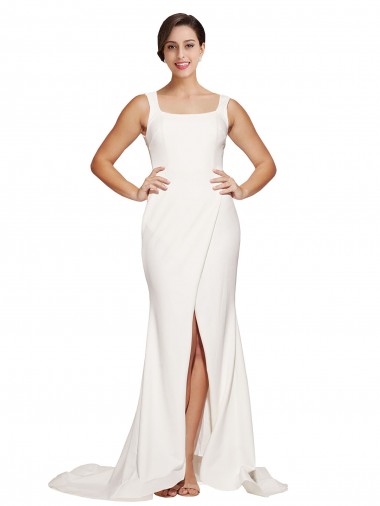 Low Back Stretch Crepe Square Neck Sweep Train Sleeveless Semi Formal Evening Dress / Prom Dress / Bridesmaid Dress Norwich