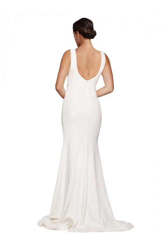 Low Back Stretch Crepe Square Neck Sweep Train Sleeveless Semi Formal Evening Dress / Prom Dress / Bridesmaid Dress Norwich