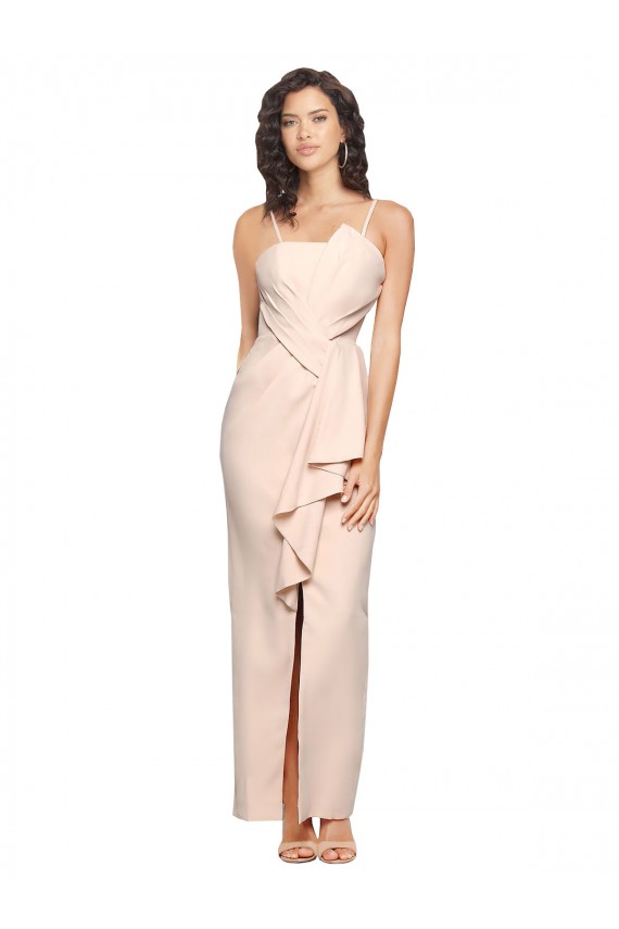 Low Back Nude Stretch Crepe Strapless Long Sleeveless Semi Formal Evening Dress / Prom Dress / Bridesmaid Dress Norwich