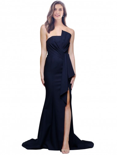 Low Back Stretch Crepe Strapless Sweep Train Sleeveless Semi Formal Evening Dress / Prom Dress / Bridesmaid Dress Norwich