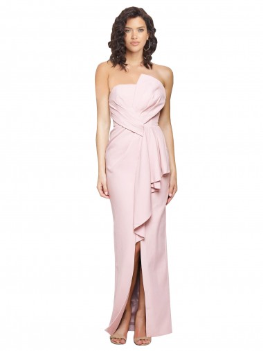 Low Back Pink Stretch Crepe Strapless Long Sleeveless Formal Dress / Bridesmaid Dress Norwich