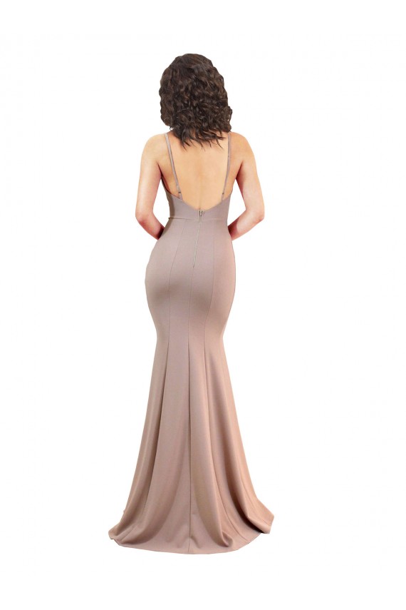 Low Back Stretch Crepe V-Neck Long Sleeveless Black Tie Evening Gown / Prom Dress / Bridesmaid Dress Norwich