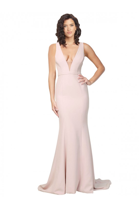 V-Back Stretch Crepe V-Neck Sweep Train Sleeveless Black Tie Evening Gown / Prom Dress / Bridesmaid Dress Norwich