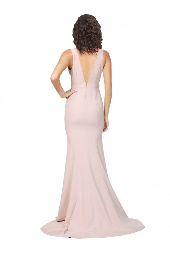 V-Back Stretch Crepe V-Neck Sweep Train Sleeveless Black Tie Evening Gown / Prom Dress / Bridesmaid Dress Norwich
