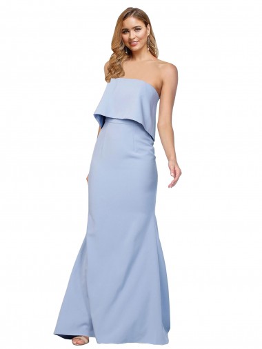 Low Back Light Sky Blue Stretch Crepe Strapless Long Sleeveless Formal Dress / Bridesmaid Dress Norwich
