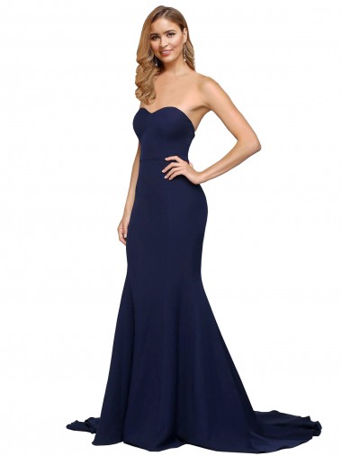 Low Back Stretch Crepe Sweetheart Sweep Train Sleeveless Formal Evening Gown / Prom Dress / Bridesmaid Dress Norwich