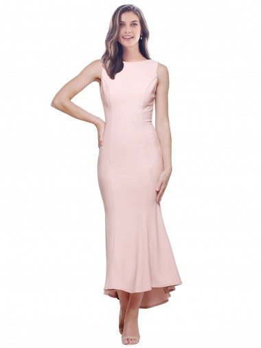Low Back Stretch Crepe High Neck Midi Length Sleeveless High Low Evening Gown / Prom Dress / Bridesmaid Dress Norwich