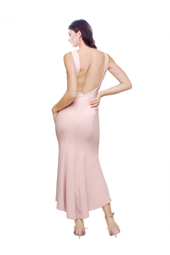 Low Back Stretch Crepe High Neck Midi Length Sleeveless High Low Evening Gown / Prom Dress / Bridesmaid Dress Norwich