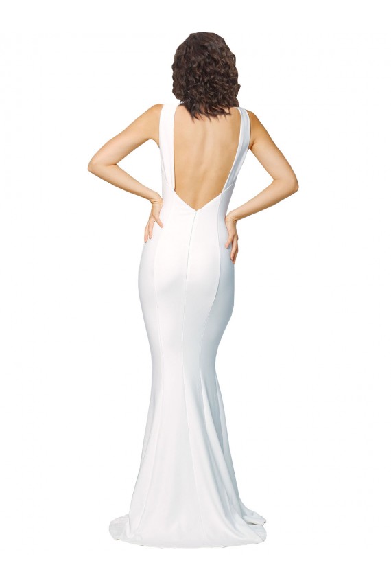V-Back Ivory Stretch Crepe High Neck Long Sleeveless Formal Evening Gown / Prom Dress / Bridesmaid Dress Norwich