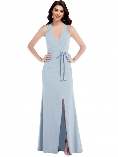 Open Back A-Line Stretch Crepe Halter Neck Long Sleeveless Formal Evening Gown / Prom Dress / Bridesmaid Dress Norwich