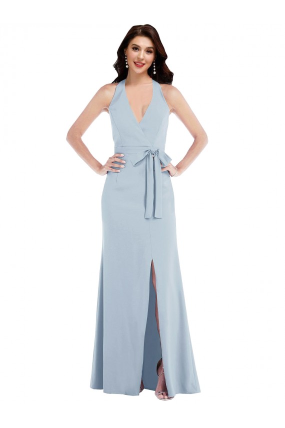 Open Back A-Line Stretch Crepe Halter Neck Long Sleeveless Formal Evening Gown / Prom Dress / Bridesmaid Dress Norwich