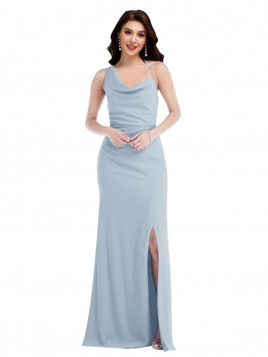 Light Sky Blue Stretch Crepe One Shoulder Long Sleeveless Formal Dress / Bridesmaid Dress Norwich