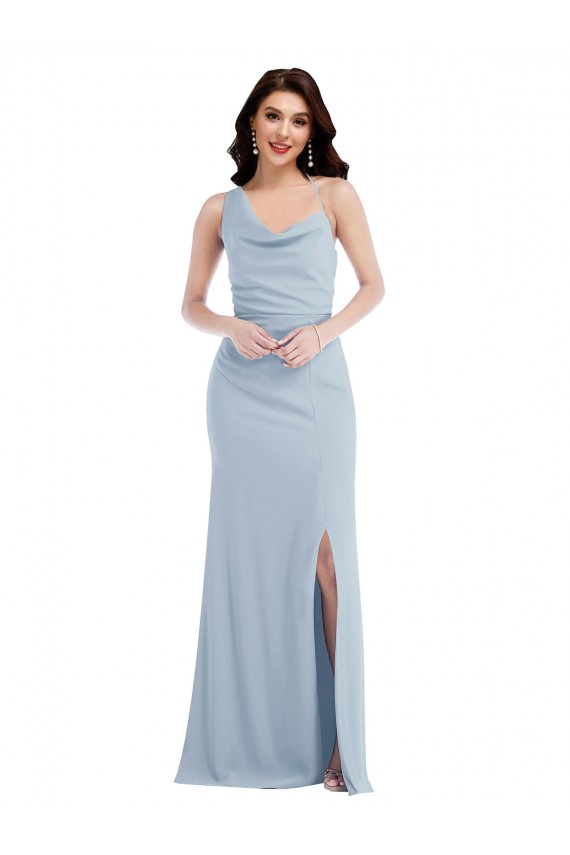 Light Sky Blue Stretch Crepe One Shoulder Long Sleeveless Formal Dress / Bridesmaid Dress Norwich