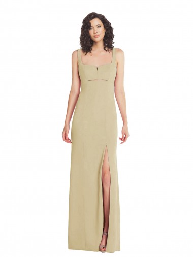 Low Back Champagne Stretch Crepe Square Neck Long Sleeveless Formal Evening Gown / Prom Dress / Bridesmaid Dress Norwich