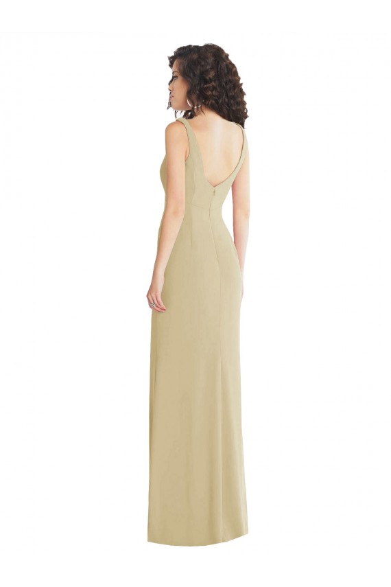 Low Back Champagne Stretch Crepe Square Neck Long Sleeveless Formal Evening Gown / Prom Dress / Bridesmaid Dress Norwich