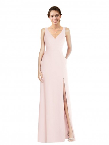 Low Back Stretch Crepe V-Neck Long Sleeveless Black Tie Evening Dress / Prom Dress / Bridesmaid Dress Norwich
