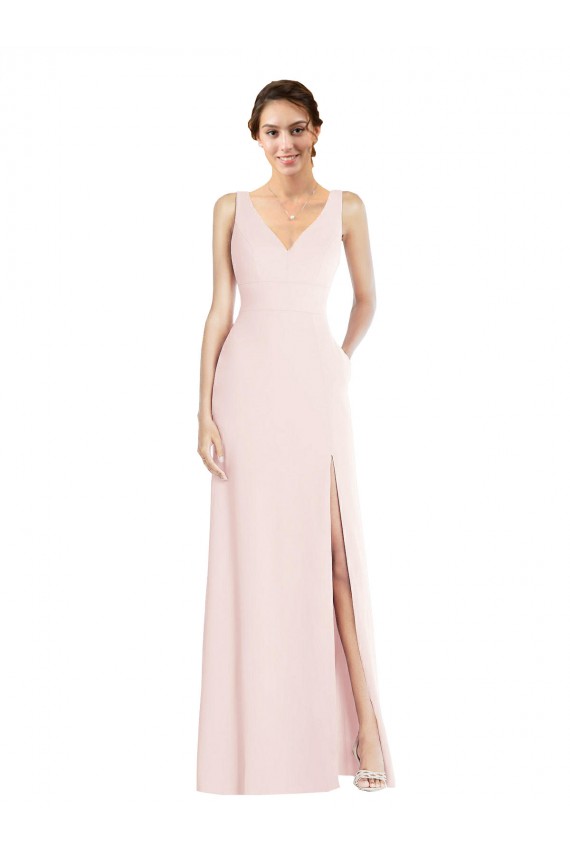 Low Back Stretch Crepe V-Neck Long Sleeveless Black Tie Evening Dress / Prom Dress / Bridesmaid Dress Norwich
