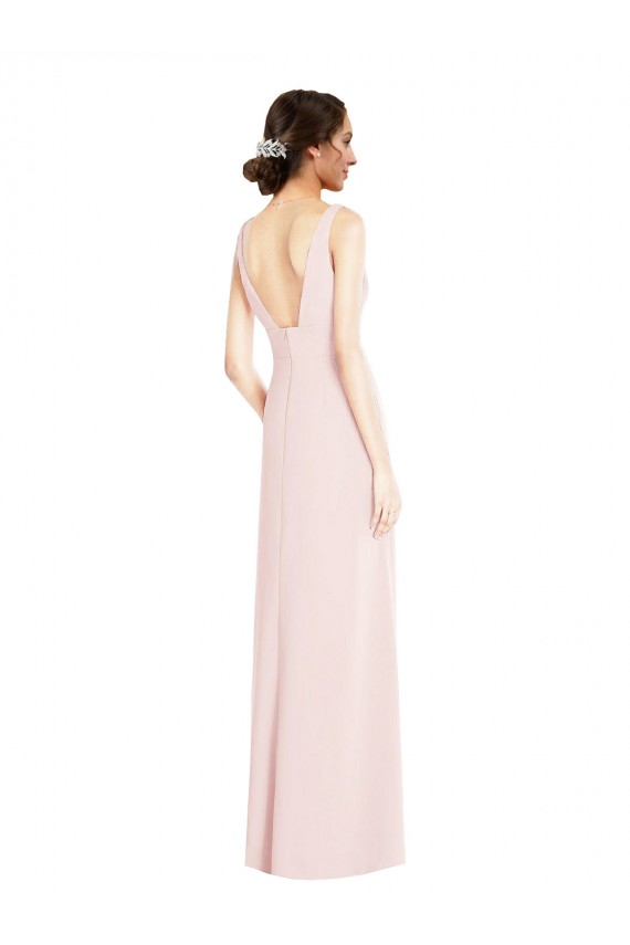 Low Back Stretch Crepe V-Neck Long Sleeveless Black Tie Evening Dress / Prom Dress / Bridesmaid Dress Norwich