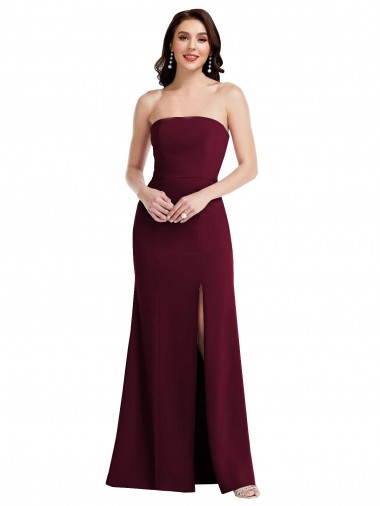 Burgundy Gold Stretch Crepe Strapless Long Sleeveless Semi Formal Evening Dress / Prom Dress / Bridesmaid Dress Norwich