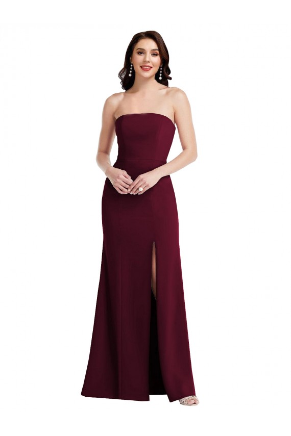 Burgundy Gold Stretch Crepe Strapless Long Sleeveless Semi Formal Evening Dress / Prom Dress / Bridesmaid Dress Norwich