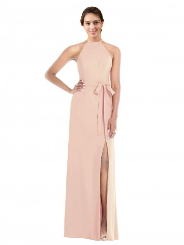 Open Back Nude Stretch Crepe Halter Neck Long Sleeveless Formal Evening Gown / Prom Dress / Bridesmaid Dress Norwich
